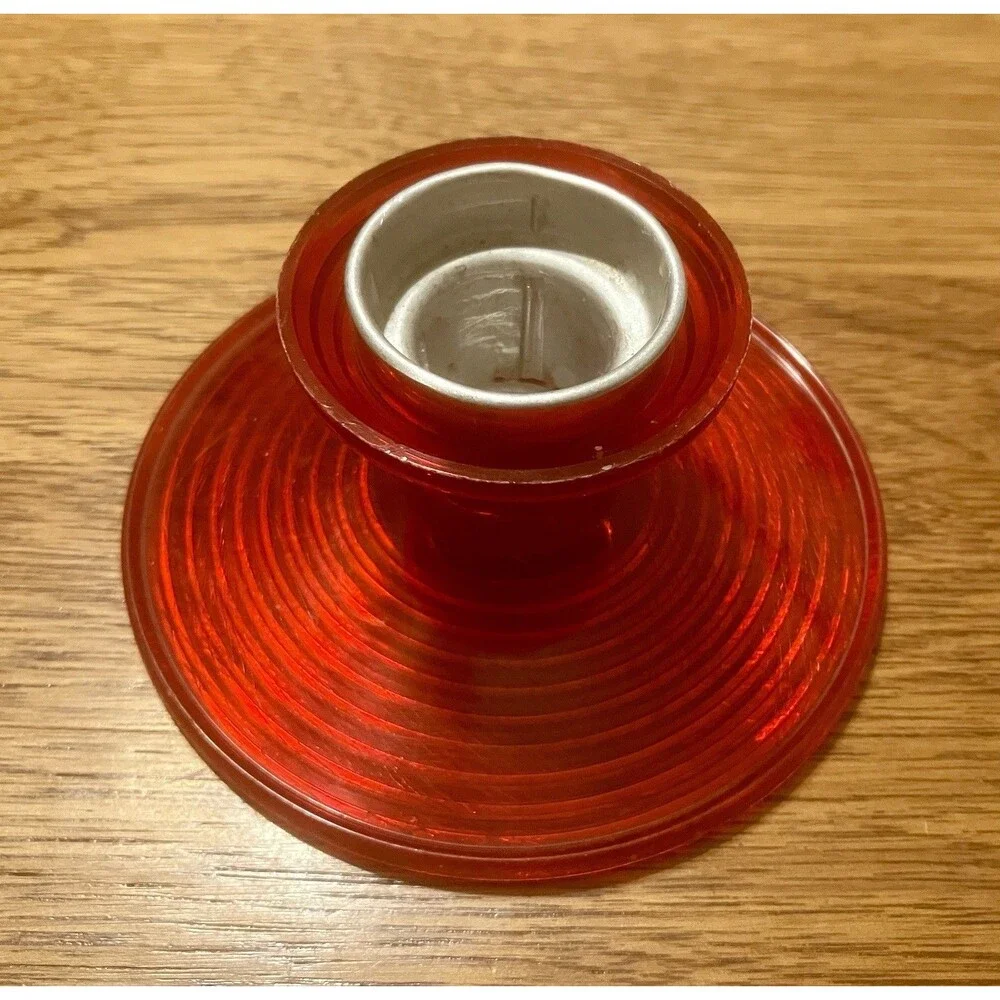 Red Vintage Fosta Candle Holders. Clear Plastic, Used.  For Christmas, Valentine